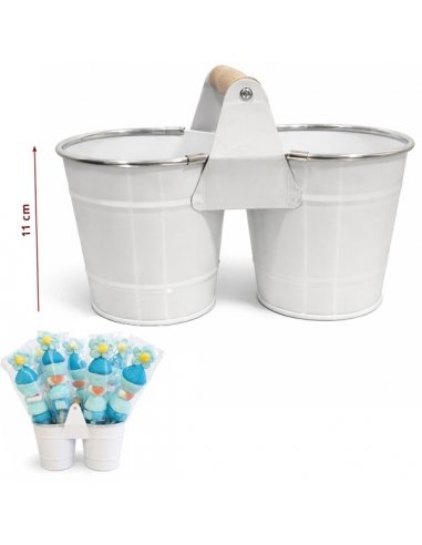 Cubo Doble metálico Blanco para rellenar con golosinas y decorar Mesa