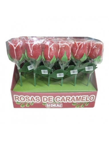 Piruletas forma de Rosa de Caramelo 45gr 18uds Sidral para Sant Jordi