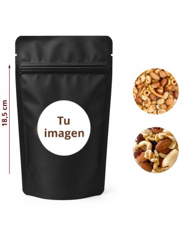 Bolsita Negra Frutos Secos con Zip 50g con Etiqueta Personalizada
