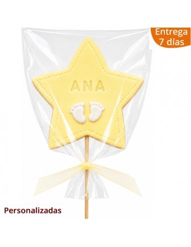 Piruleta de Galleta Estrella para Bautizo