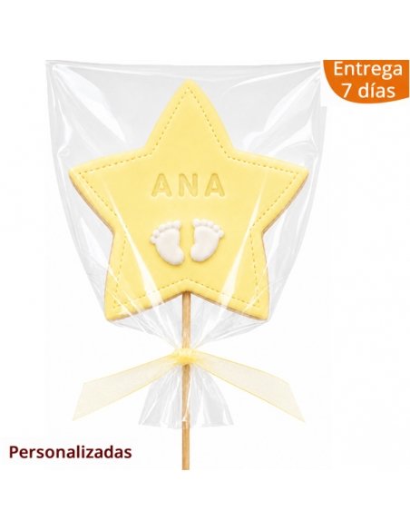 Piruleta de Galleta Estrella para Bautizo