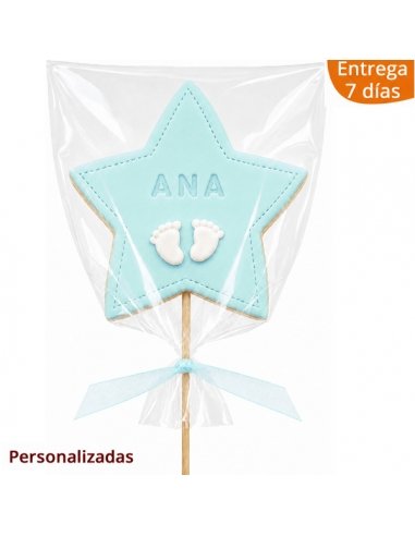 Piruleta de Galleta Estrella para Bautizo