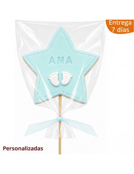 Piruleta de Galleta Estrella para Bautizo