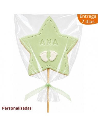 Piruleta de Galleta Estrella para Bautizo
