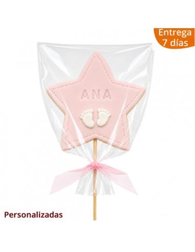 Piruleta de Galleta Estrella para Bautizo