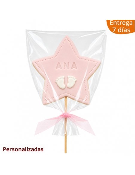 Piruleta de Galleta Estrella para Bautizo