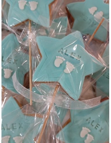 Piruleta de Galleta Estrella para Bautizo