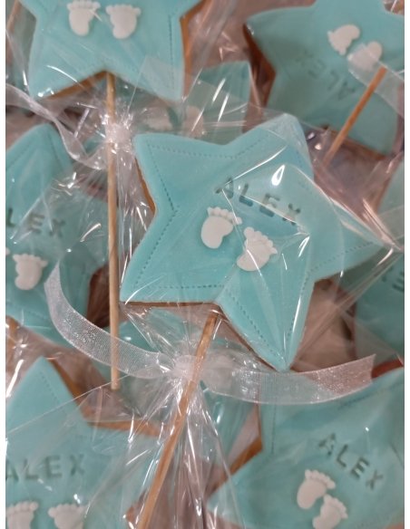 Piruleta de Galleta Estrella para Bautizo