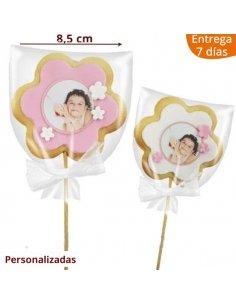 Galleta Flor Con Foto Y Palo Personalizada