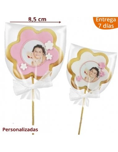 Galleta Flor Con Foto Y Palo Personalizada