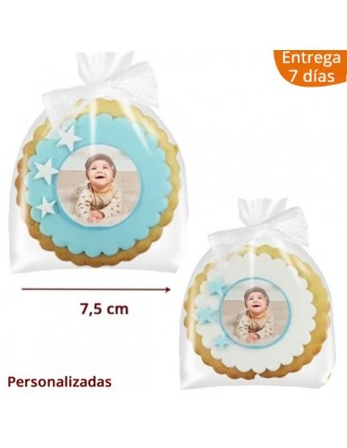 Galleta Redonda con Estrellas y Foto Personalizada