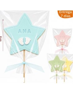 Piruleta de Galleta Estrella para Bautizo