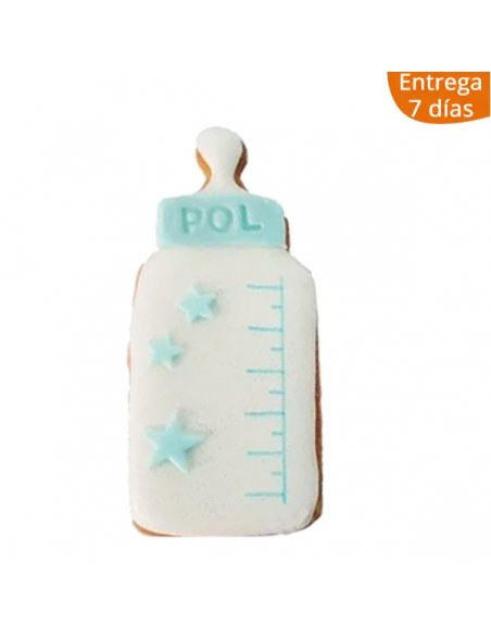 Galleta de Bautizo Personalizada forma Biberón color azul