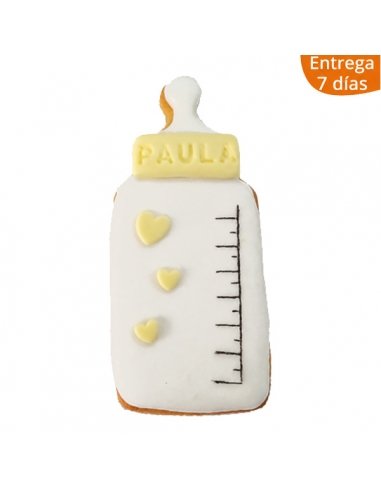 Galleta de Bautizo Personalizada forma Biberón color amarillo
