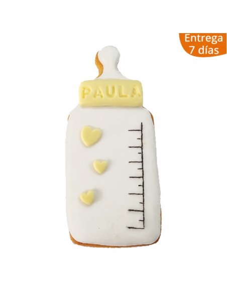 Galleta de Bautizo Personalizada forma Biberón color amarillo