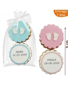 Pack 2 Galletas Bebé Bautizo Pies Con Nombre