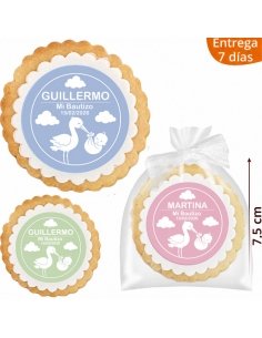 Galleta de Bautizo Cigüeña Personalizada 7,5cm