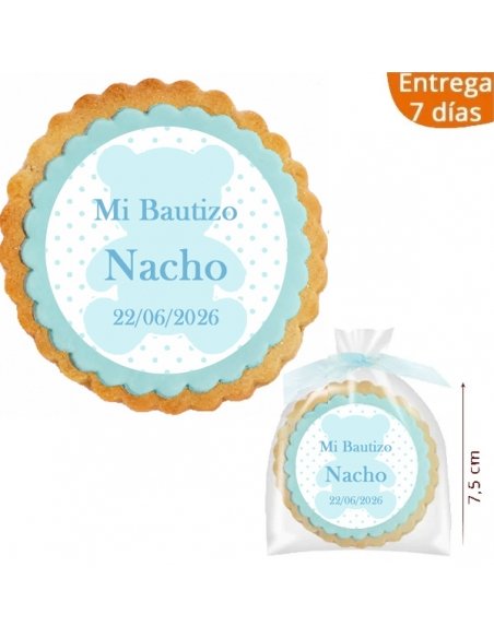 Galleta Recordatorio Bautizo Oso 7,5cm personalizada