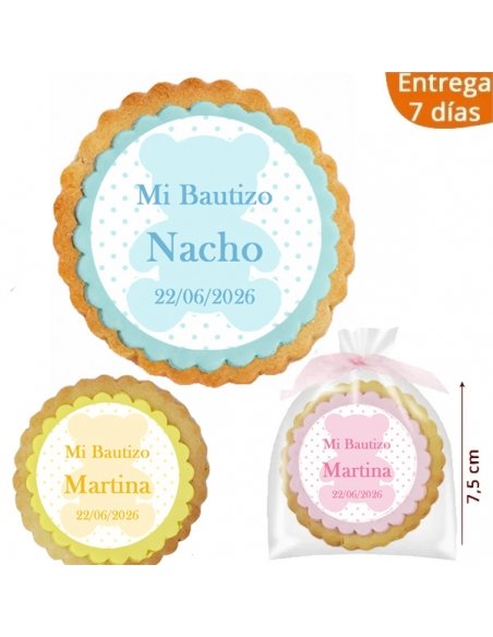 Galleta Recordatorio Bautizo Oso 7,5cm personalizada