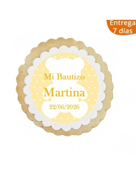 Galleta Recordatorio Bautizo Oso Personalizada color amarillo