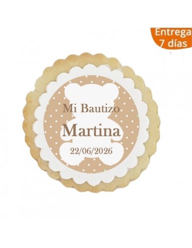 Galleta Recordatorio Bautizo Oso Personalizada color marrón