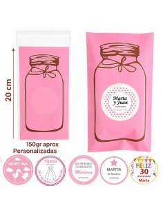 Bolsita Tarro Rosa Grande con Etiqueta Personalizada para rellenar