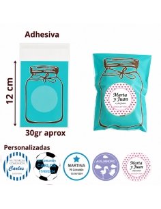 Bolsita Tarro Azul Pequeña con Etiqueta Personalizada para rellenar