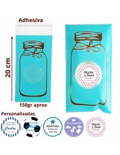 Bolsita Tarro Azul Grande con Etiqueta Personalizada Para rellenar
