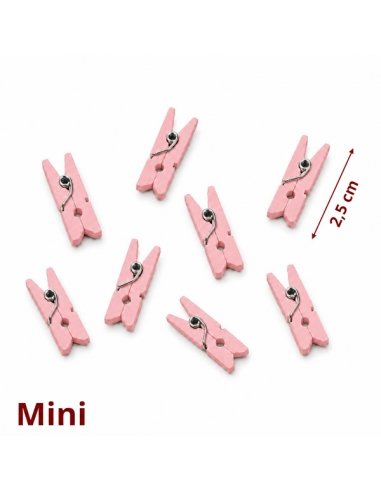 Mini Pinzas Rosas de Madera para Tarjetas 35uds