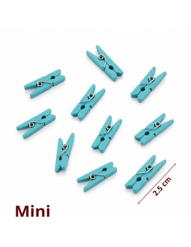 Mini Pinzas Azules de Madera para Tarjetas 35uds