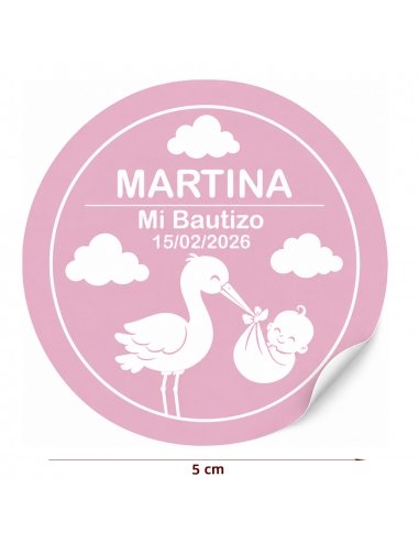 Etiqueta Pegatina Rosa Cigueña Personalizada 5cm