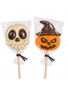 Piruleta de Chocolate Calavera y Calabaza de Halloween 25g 18uds