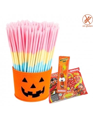 Cesta Calabaza Halloween con Chuches 160 Pica Pica y 200 Chasquido