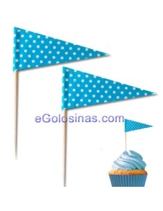 PALILLOS BANDERIN TOPOS AZUL 20uds