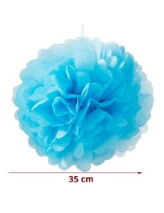 POMPON PAPEL SEDA AZUL 35cm 1ud