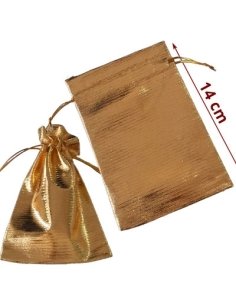 3 BOLSITAS TELA DORADO de 10x14cm