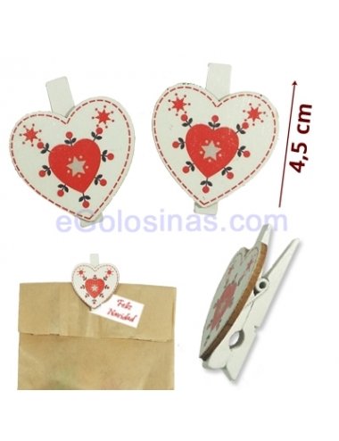 3 PINZAS DECORATIVAS CORAZON RUSTICO