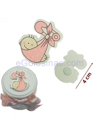 DECORACION DETALLE BEBE MADERA ROSA 12uds
