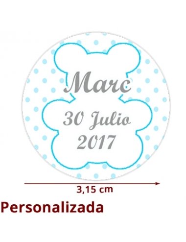 Etiqueta Pegatina Bebé Azul Niño Personalizada 3.15cm