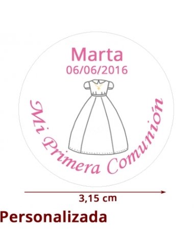 Etiqueta Pegatina Comunión rosa Niña Vestido personalizada 3.15cm