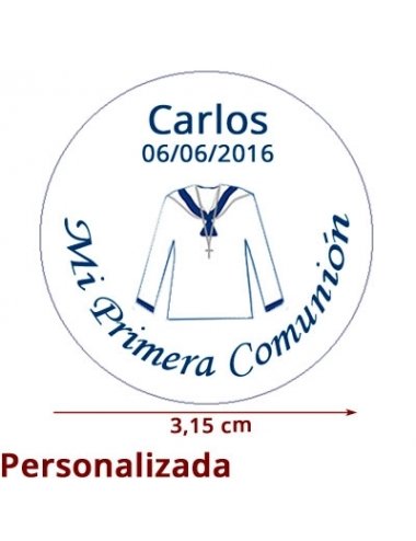 Etiqueta Pegatina Comunión Azul Niño Traje personalizada 3.15cm