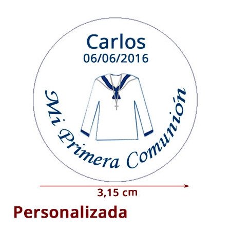 Etiqueta Pegatina Comunión Azul Niño Traje personalizada 3.15cm