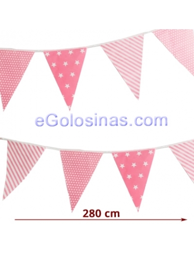 GUIRNALDA BANDERIN ROSA DECORADA 2.8mts