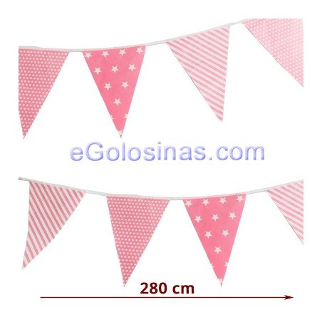 GUIRNALDA BANDERIN ROSA DECORADA 2.8mts