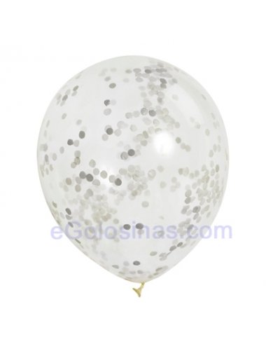 GLOBOS TRANSPARENTE CONFETI PLATA 3uds