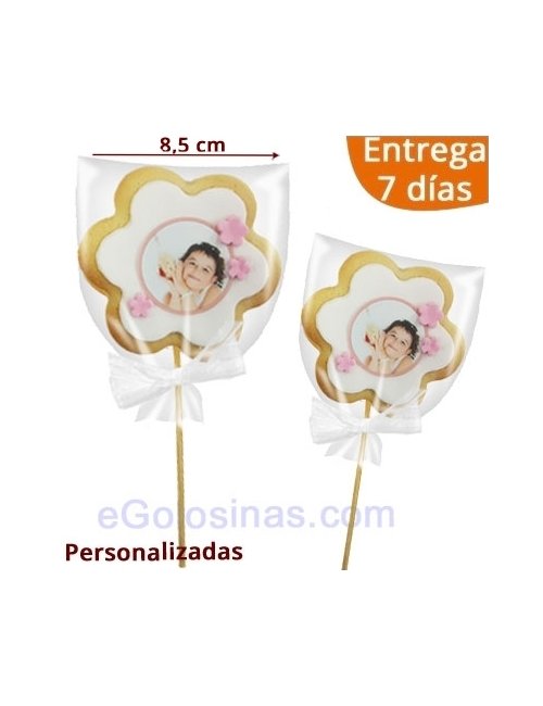 GALLETA FLOR con FOTO y PALO para Comunión o Aniversario
