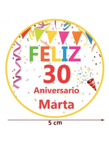 ETIQUETA 5cm FELIZ ANIVERSARIO personalizada para Detalles