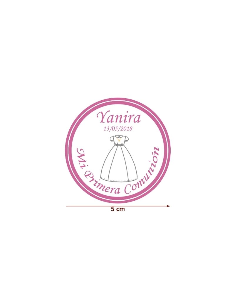 Etiqueta Pegatina Comunión Rosa Vestido Personalizada 5cm