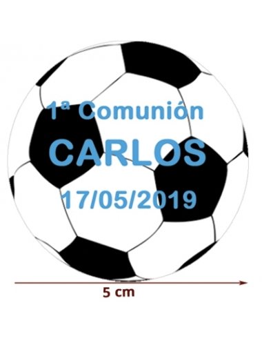 Etiqueta Pegatina Comunión Futbol Azul personalizada 5cm