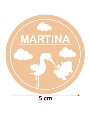 Etiqueta Pegatina Bautizo Crudo Cigüeña Personalizada 5cm